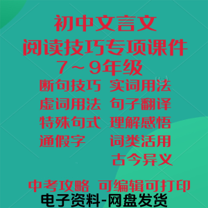 初中中考文言文阅读技巧教学课件PPT电子实虚词类活用法翻译断句-淘宝虚拟仓